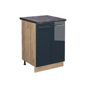 Meuble bas de cuisine Fame-Line Bleu foncé brillant 60cm , PT Anthracite Vicco