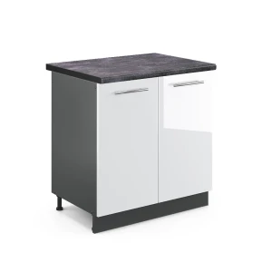 Spülenunterschrank Fame-Line Weiß Hochglanz 80 cm , AP Anthrazit Vicco
