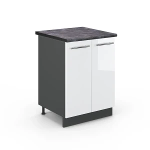 Küchenunterschrank Fame-Line Weiß Hochglanz 60 cm , AP Anthrazit Vicco