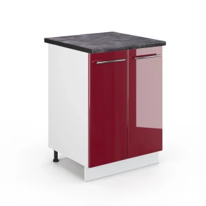 Küchenunterschrank Fame-Line Bordeaux Hochglanz 60 cm , AP Anthrazit livinity®