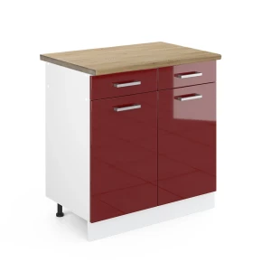Küchenunterschrank R-Line Rot Hochglanz 80 cm , AP Eiche Vicco