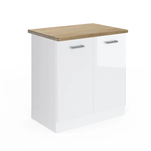 Spülenunterschrank R-Line Weiß Hochglanz 80 cm , AP Eiche Vicco