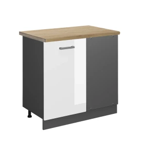 Eckunterschrank R-Line Weiß Hochglanz 86 cm , AP Eiche Vicco
