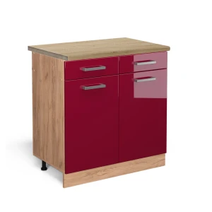 Szafka dolna do kuchni R-Line Czerwony połysk 80 cm , BP Dąb Vicco