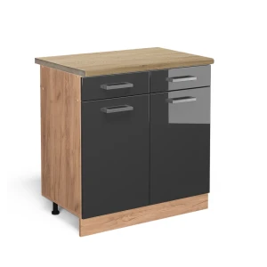 Meuble cuisine R-Line Anthracite Haute brillance 80cm , PT Chêne Vicco