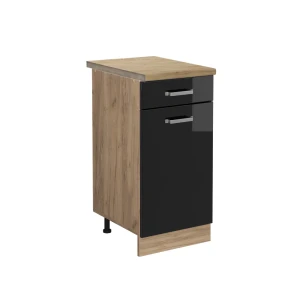Szafka dolna do kuchni R-Line Czarny wysoki połysk 40 cm , BP Dąb Vicco