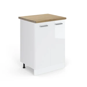 Meuble bas de cuisine R-Line Blanc Haute brillance 60cm , PT Chêne Vicco