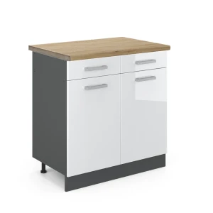 Armário baixo de cozinha R-Line Branco alto brilho 80 cm , AP Carvalho Vicco