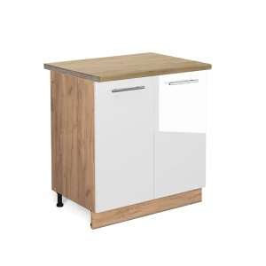 Spülenunterschrank Fame-Line Weiß Hochglanz 80 cm , AP Eiche Vicco