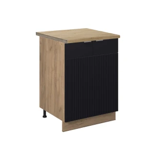 Küchenunterschrank Fame-Line Schwarz gestreift 60 cm , AP Eiche livinity®