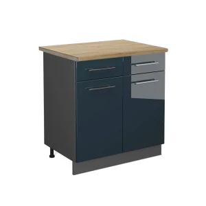 Armário baixo de cozinha Fame-Line Azul escuro alto brilho 80 cm , AP Carvalho Vicco