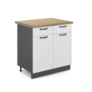Küchenunterschrank Fame-Line Weiß Landhaus 80 cm , AP Eiche livinity®