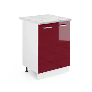 Mobiletto base cucina R-Line Rosso lucido 60 cm, Piano di lavoro Marmo Vicco