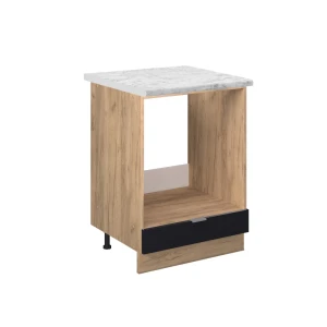 Komfurindbygningsskab Fame-Line Sort stribet 60 cm , BP Marmor Vicco