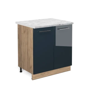 Spülenunterschrank Fame-Line Dunkelblau Hochglanz 80 cm , AP Marmor Vicco