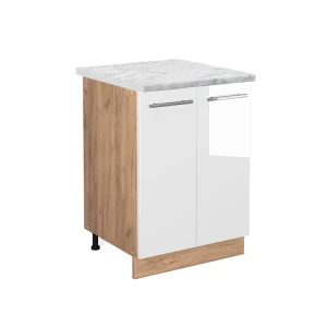 Küchenunterschrank Fame-Line Weiß Hochglanz 60 cm , AP Marmor Vicco