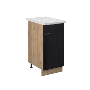 Mobiletto base per cucina Fame-Line Nero rigato 40 cm, Piano di lavoro Marmo Vicco