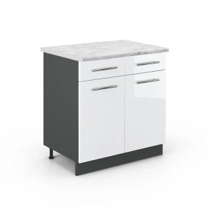 Køkkenskab Fame-Line Hvid højglans 80 cm , BP Marmor Vicco