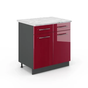 Køkkenskab Fame-Line Bordeaux rød højglans 80 cm , BP Marmor Vicco