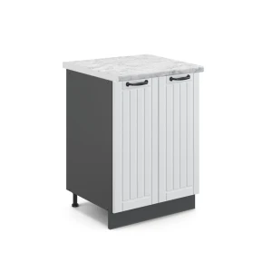 Mobiletto base cucina Fame-Line Bianco rustico 60 cm, Piano di lavoro Marmo Vicco
