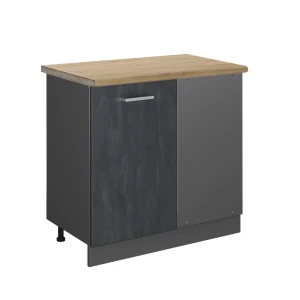 Eckunterschrank R-Line Schwarz Beton 86 cm AP Eiche Vicco