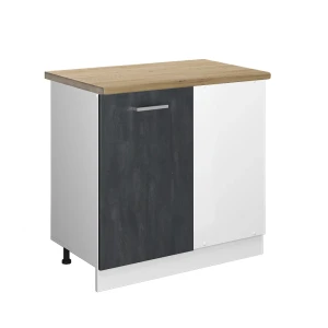 Eckunterschrank R-Line Schwarz Beton 86 cm AP Eiche Vicco