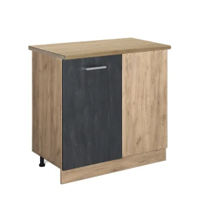 Eckunterschrank R-Line Schwarz Beton 86 cm AP Eiche Vicco