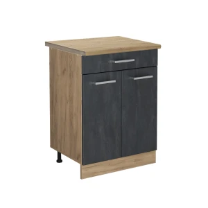 Küchenunterschrank R-Line Schwarz Beton 60 cm AP Eiche Vicco