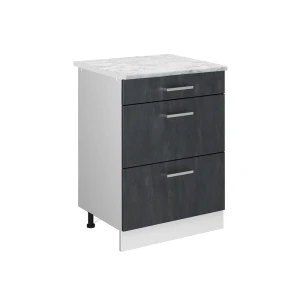 Küchenunterschrank R-Line Schwarz Beton 60 cm AP Marmor livinity®