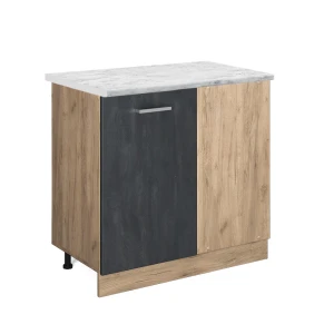 Eckunterschrank R-Line Schwarz Beton 86 cm AP Marmor Vicco