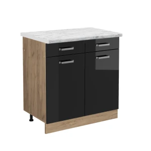 Køkkenskab R-Line Sort højglans 80 cm BP Marmor Vicco
