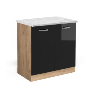 Vaskeskab R-Line Sort højglans 80 cm BP Marmor Vicco