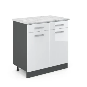 Køkkenskab R-Line Hvid højglans 80 cm BP Marmor Vicco