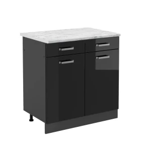 Køkkenskab R-Line Sort højglans 80 cm BP Marmor Vicco