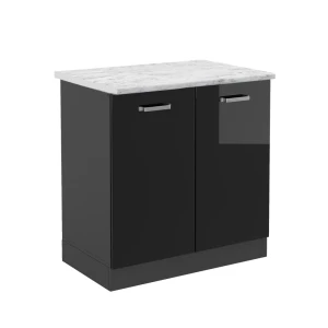 Vaskeskab R-Line Sort højglans 80 cm BP Marmor Vicco