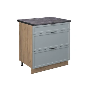 Meuble cuisine Fame-Line Bleu clair-gris 80cm avec 3 tiroirs, PT Anthracite Vicco