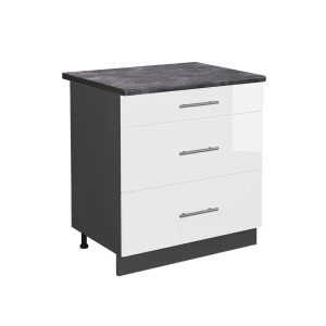 Küchenunterschrank Fame-Line Weiß Hochglanz 80 cm mit 3 Schubladen, AP Anthrazit Vicco