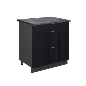 Meuble cuisine Fame-Line Noir rayé 80cm avec 3 tiroirs, PT Anthracite Vicco