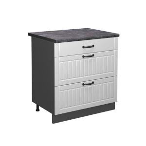 Armário baixo de cozinha Fame-Line Casa de campo branca 80 cm com 3 gavetas, AP antracite Vicco