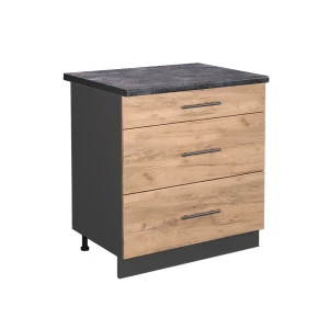 Køkkenskab Fame-Line Gold power oak 80 cm med 3 skuffer, BP Antracit Vicco