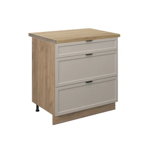 Køkkenskab Fame-Line GråBeige 80 cm med 3 skuffer, BP Eg Vicco