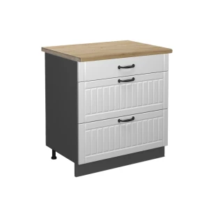 Køkkenskab Fame-Line Hvid landhus 80 cm med 3 skuffer, BP Eg Vicco