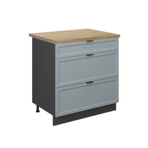 Keukenonderkast Fame-Line Licht blauw-grijs 80 cm met 3 laden, WB Eik Vicco