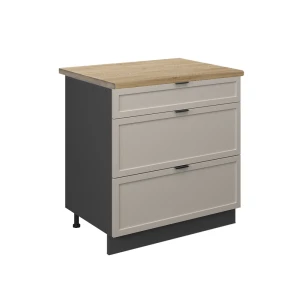 Køkkenskab Fame-Line GråBeige 80 cm med 3 skuffer, BP Eg Vicco