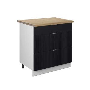 Meuble cuisine Fame-Line Noir rayé 80cm avec 3 tiroirs, PT Chêne Vicco