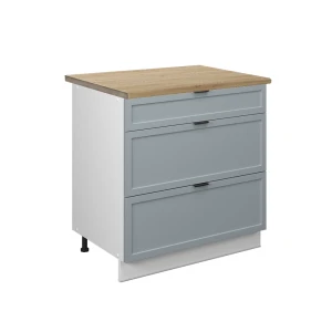 Küchenunterschrank Fame-Line Hellblau-grau 80 cm mit 3 Schubladen, AP Eiche Vicco