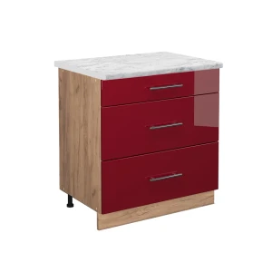 Keittiön alakaappi Fame-Line Bordeaux korkeakiilto 80 cm 3 laatikkoa, AP-marmori Vicco
