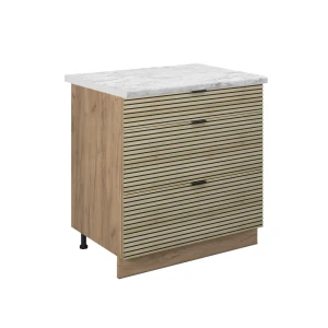Køkkenskab Fame-Line Panel i eg 80 cm med 3 skuffer, BP Marmor Vicco