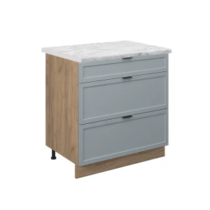 Küchenunterschrank Fame-Line Hellblau-grau 80 cm mit 3 Schubladen, AP Marmor Vicco