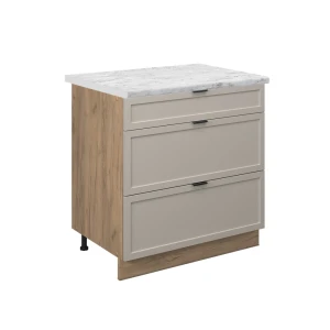 Køkkenskab Fame-Line GråBeige 80 cm med 3 skuffer, BP Marmor Vicco